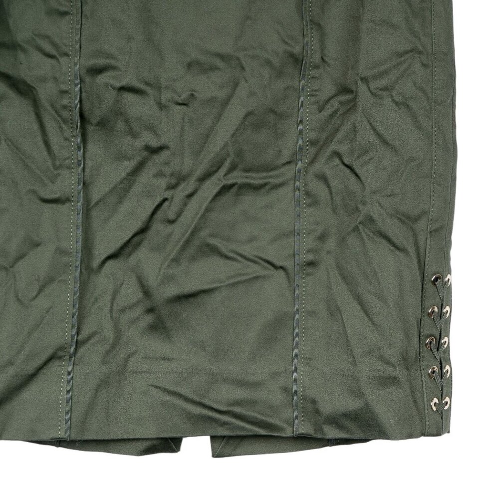 Army Green Pencil Skirt 0 Womens Secretary Academia Classic Slit Rivets Pockets - Picture 3 of 5